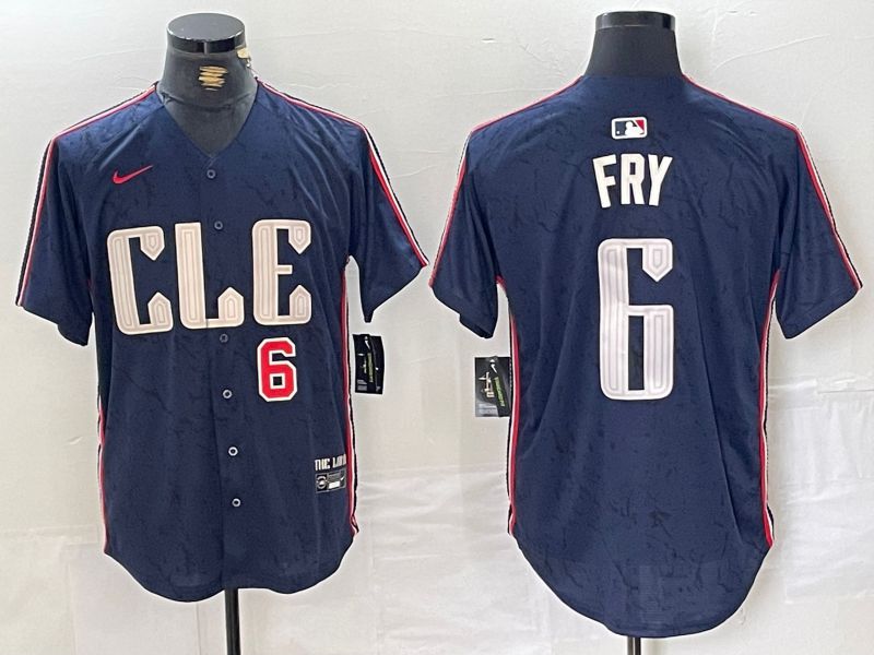 Men Cleveland Indians #6 Fry Blue City Edition Nike 2024 MLB Jersey style 2->cleveland indians->MLB Jersey